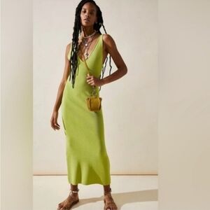 Free People Beach Daniela Green Low Back Ribbed Knit Midi Dress‎
